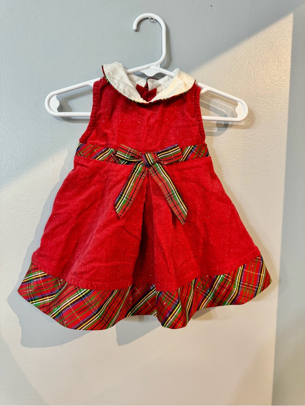 Vintage Red Holiday Plaid Bow Girls Costume Dress -